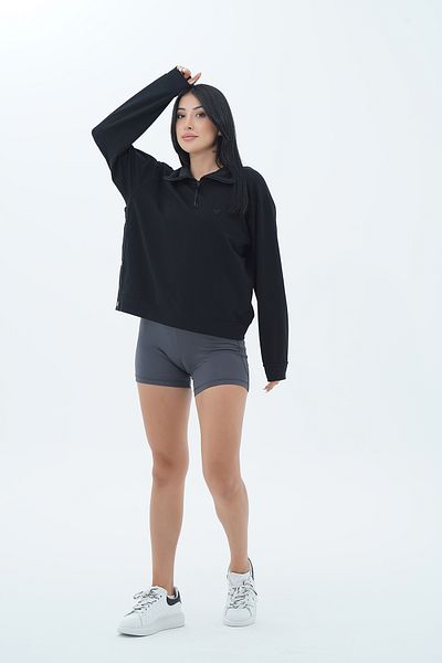 George Phoenix Daily Core - Hanorac negru oversize cu jumătate de fermoar