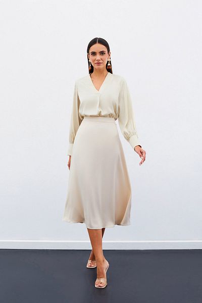 Sateen Fusta Midi din Satin BEJ