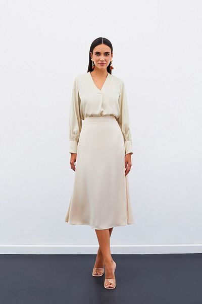 Sateen Fusta Midi din Satin BEJ