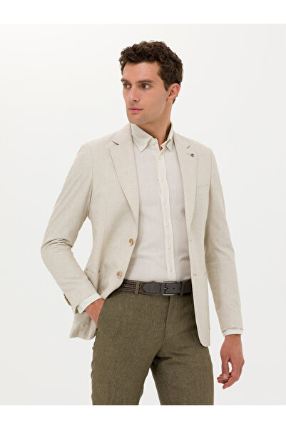 Cacharel Ekru Slim Fit Yün İpek Karışımlı Ceket 50265241-VR019