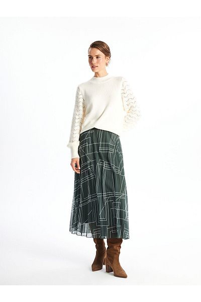 LC Waikiki Lcwk Women's Elastic Waist Patterned Pleated Skirt