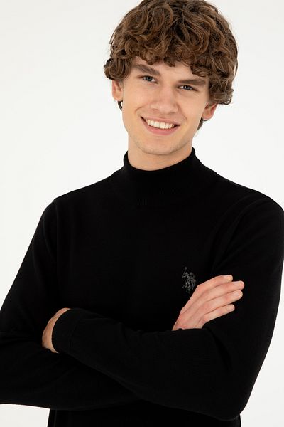 U.S. Polo Assn. Мъжки пуловер Slim Fit с полу яка, черен, базов размер 50293499-vr046