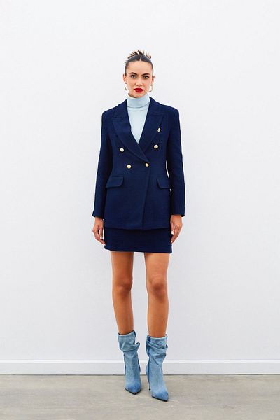 Sateen Fusta Tweed Mini - ALBASTRU ÎNCHIS