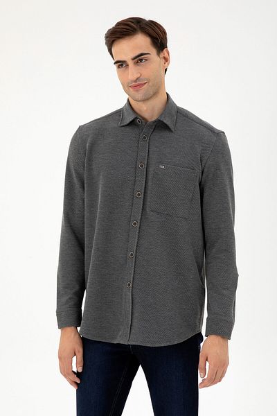 U.S. Polo Assn. Men's Light Gray Comfort Fit Pocket Knitted Shirt 50306264-Vr001
