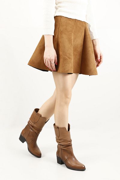 GÖNDERİ(R) Women/Girls Mink Antique Thick Heeled Gusseted Genuine Leather Boots