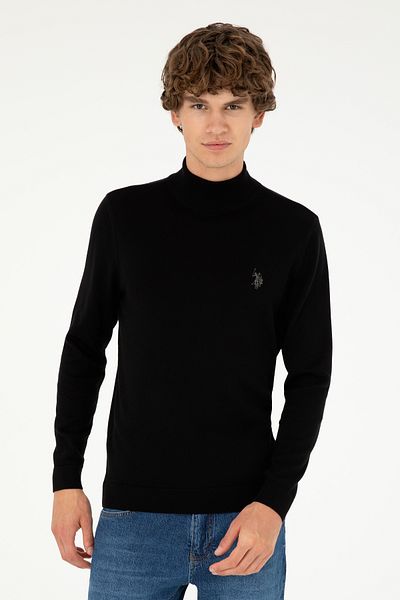 U.S. Polo Assn. Мъжки пуловер Slim Fit с полу яка, черен, базов размер 50293499-vr046