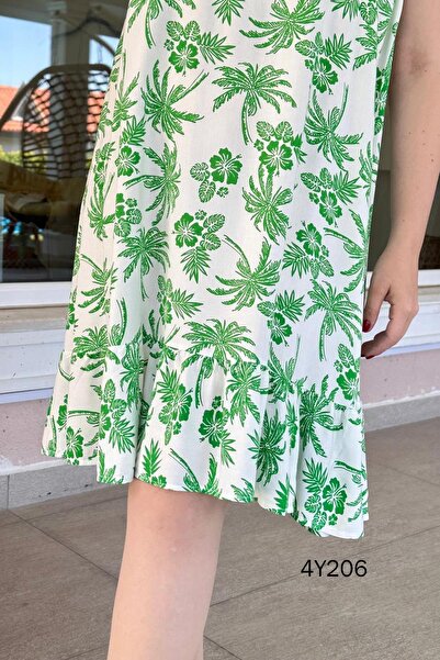 İnce Topuk Zero Sleeve Patterned Viscose Dress 4Y206