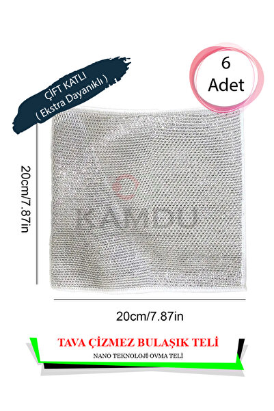 embays collection 6 Adet İnox Çizmez Bulaşık Teli ( Çift Katlı ) 20x20cm Tava...
