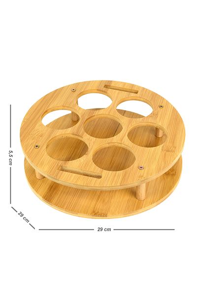 Bliss Wooden Round 7-Piece Spice Rack Stand Decorative Countertop Kitchen Utensil