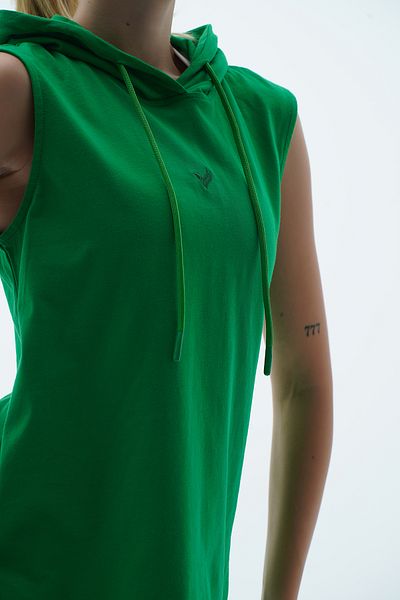 George Phoenix Pure Comfort - Green Relaxed Fit Cotton Hooded Women's Sports Tank Top