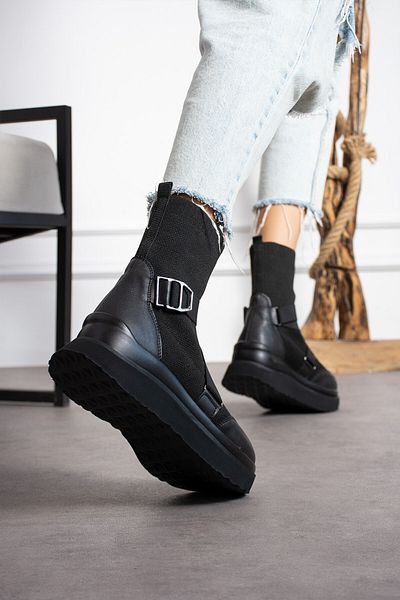 DABAB AYAKKABI Katiana Women's Black Rubber Detailed Thick Sole Knitwear Sports Boots