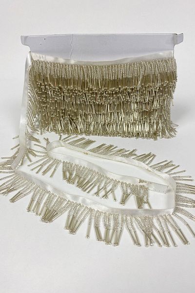 Limelia Silver Pipe And Sand Bead Embroidered Fringe Strip
