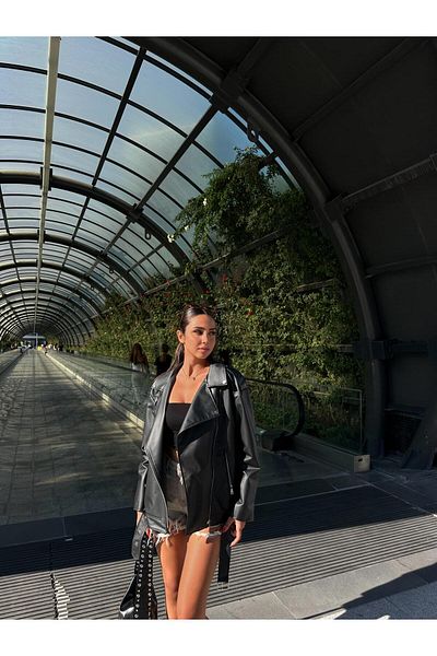 VOLT CLOTHİNG Damen-Lederjacke mit Gürtel