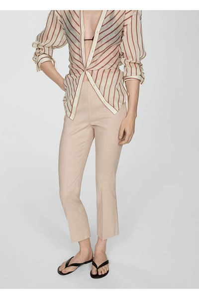 MANGO Woman Flare λινό παντελόνι