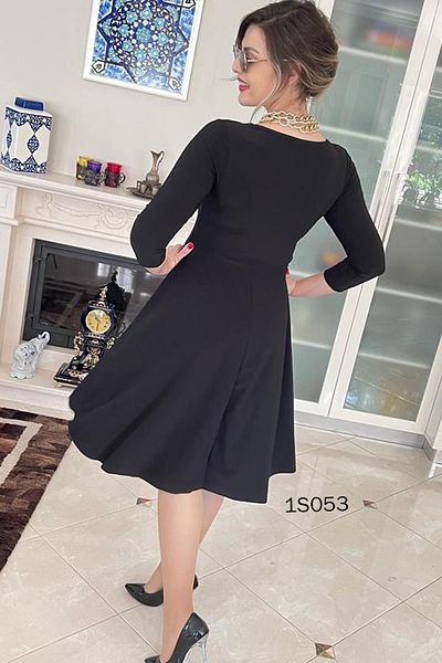 İnce Topuk Rochie cu guler pătrat de lungime midi - 1s053