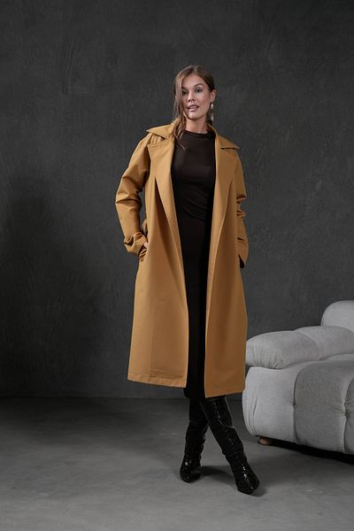 minaaise Camel Unlined Belted Wide Cut Women's Trench Coat 28177