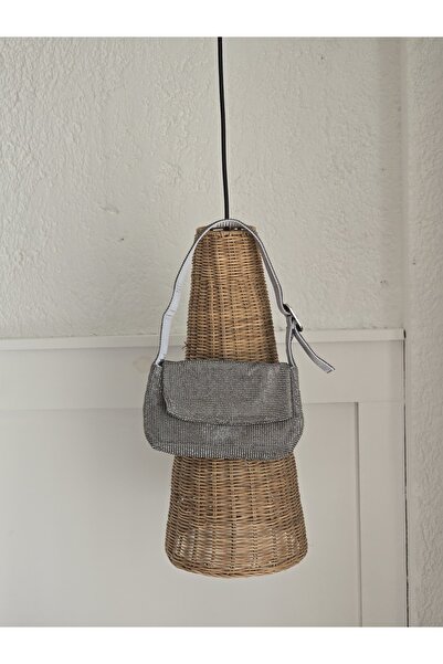 Moom Bag Жіноча чорна сумка через плече з деталями з каменю та плетінням