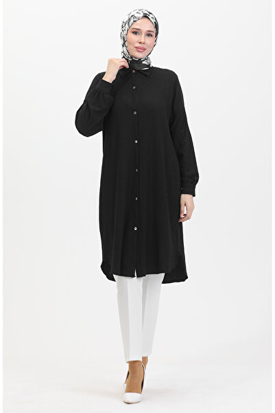 sefamerve Black Long Tunic - Buttoned, 1046-05 Model