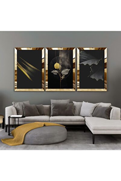 Harikabirev Harikabi̇rev Black-Green-Yellow Flower Combination - Plexi Framed Mdf Painting Krfz