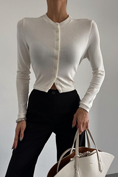 mylove Ecru Long Sleeve Cardigan - Buttoned