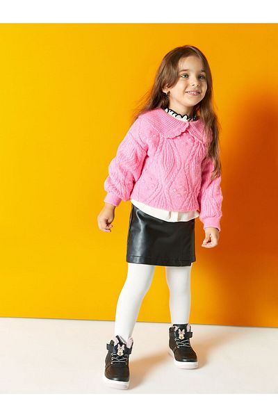 LC Waikiki Lw - Pantaloni scurti pentru fetiță cu aspect de piele cu talie elastică, fustă și chiloți, pachet de 2