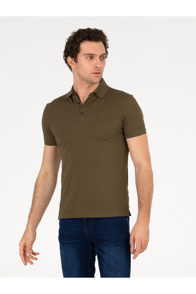 Cacharel Khaki Polo Neck Slim Fit Basic Mercerized T-Shirt 50265364 -Vr027