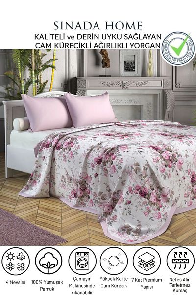 Sinada بطانية مرجحة لحاف فردي 8 كجم رمادي 155x215 100% قطن نسيج حشوة خرز زجاجي (4 مواسم)