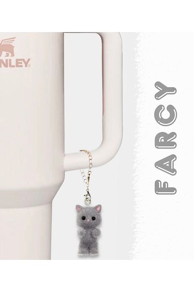 FARCY Kitty Charm with Cat - Thermos Water Bottle, Anti-Tarnish Chain and Ornament Accessory