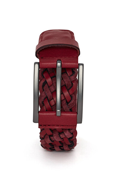 Hemington Bordo El Yapımı Süet Deri Örgü Kemer