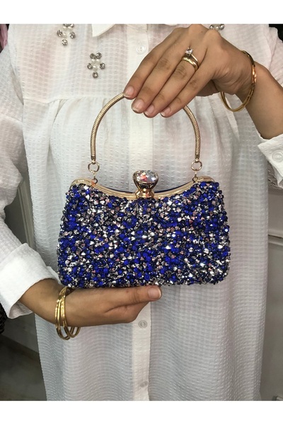 Baykuş Boutique حقيبة فستان سهرة نسائية باللون الرمادي والكريستال