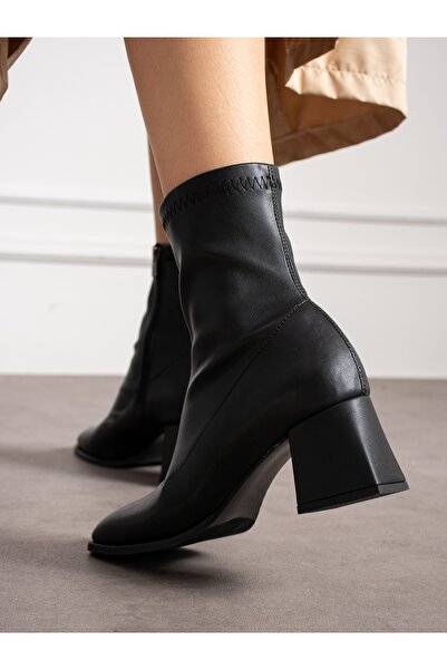 Alemdar Shoes ELEGANCE Siyah Streç Kalın Topuklu Kadın Bot