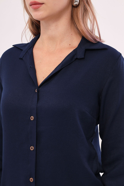 armonika Жіночий темно-синій з довгим рукавом прямий Сорочка ARM18Y001176