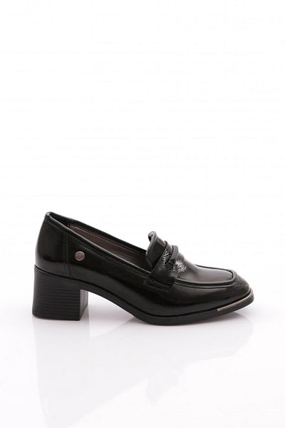 DGN Pantofi de damă cu cataramă cu toc din piele naturală neagră șifonată 52621097