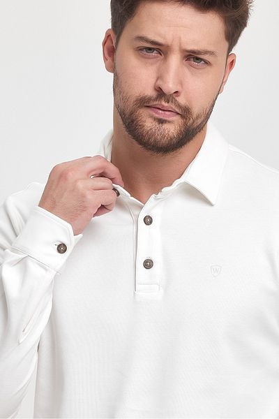 ENQUE Men's Basic Long Polo Collar Loose Black and White Sweatshirt