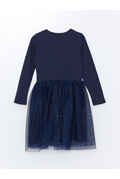 LC Waikiki Lw - Bisiklet Yaka Elsa Baskılı Uzun Kollu Kız Çocuk Elbise