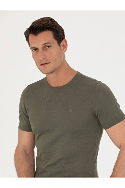 Cacharel Haki Slim Fit Bisiklet Yaka Triko T-Shirt 50267842-VR027