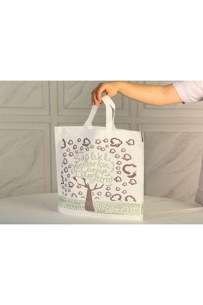 ÇABUKLAR Eczane Bez Çanta Körüklü Büyük Boy Ağaçlı (35x10x40 cm) - 25 Adet