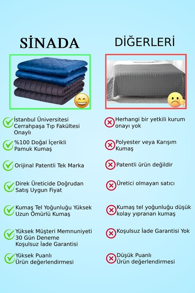 Sinada Ağırlıklı Battaniye Tek Kişilik Yorgan 6 Kg 155x215 %100 Pamuk Kumaş Cam Boncuk Dolgulu (4 MEVSİM)
