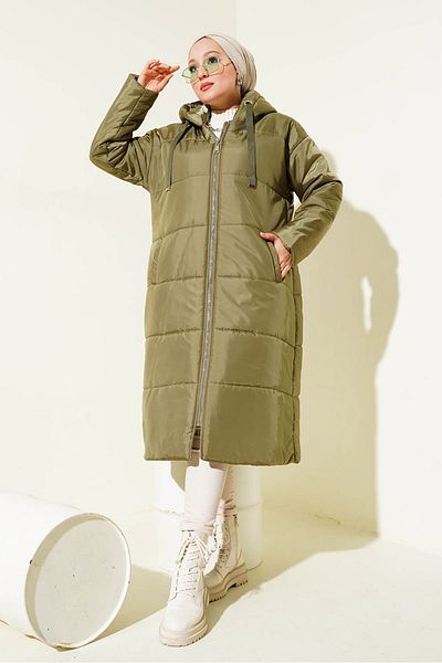 Bigdart T5120 Langer, aufblasbarer Hijab-Mantel mit Kapuze – Khaki