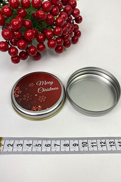 Limelia Cutie rotundă de tablă roșie argintie Crăciun fericit cu imprimeu