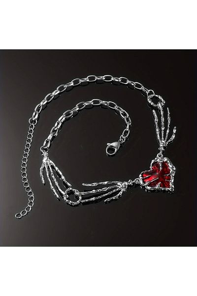 DarkellaStore Gothic Gothic Punk Skeleton Hand Detail Heart Necklace
