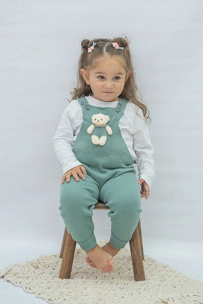 Pijamayo Unisex Teddy Bear Detailed Adjustable Strap Knitwear Kids and Baby Salopet Jumpsuit