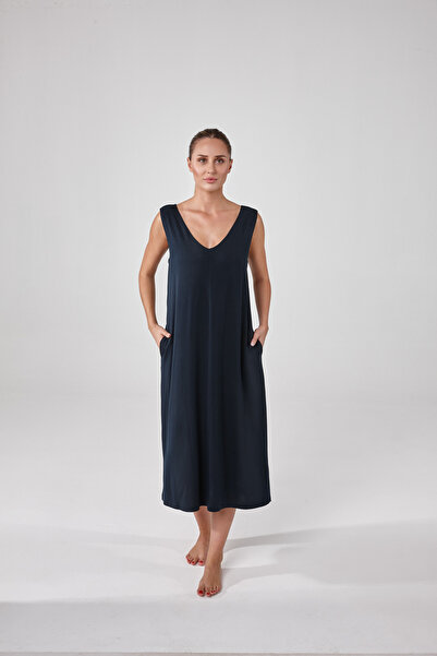relactive Women's V-Neck Sleeveless Dress with Pockets Navy Blue