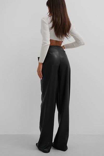 barış sülün lovebox Women's Faux Leather Pants with Window Detail Self Belt 24W01015