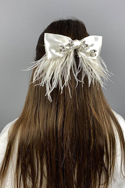 Limelia Крем Блискучий Камінь Пухнастий Бант Шпилька для волосся Аксесуар