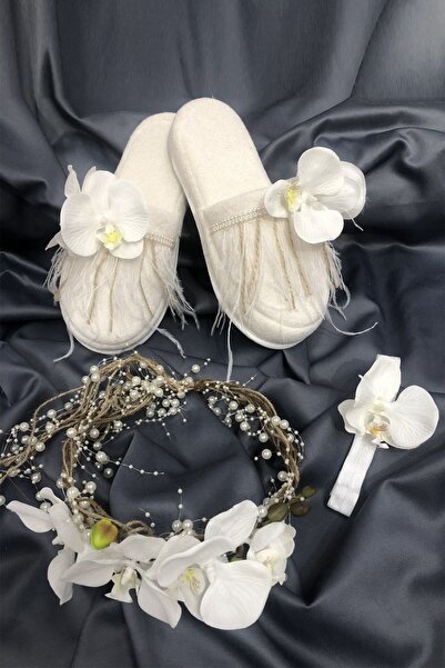 Limelia Orkideli Hasırlı Taç ve Terlik Takımı