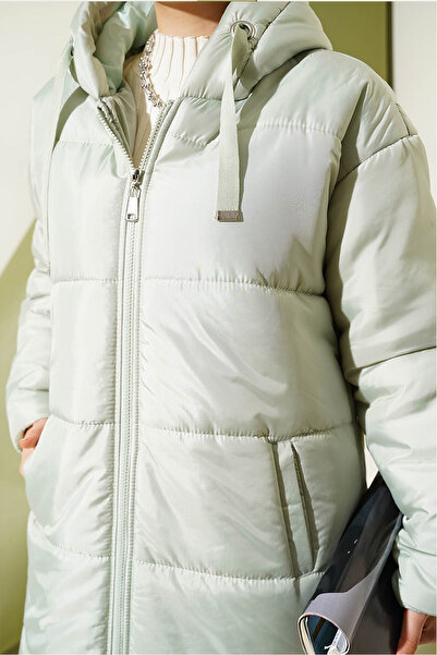 Bigdart T5120 Dlouhý nafukovací hidžábový kabát s kapucí - Mint