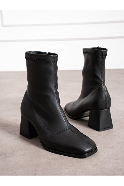 Alemdar Shoes ELEGANCE Siyah Streç Kalın Topuklu Kadın Bot