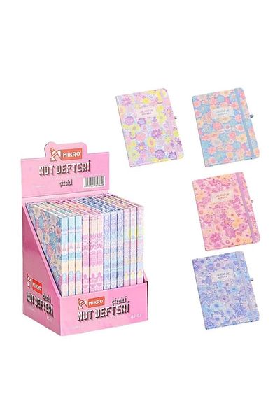 Mikro A5-02 Striped Flower Patterned Notebook - 80 Places