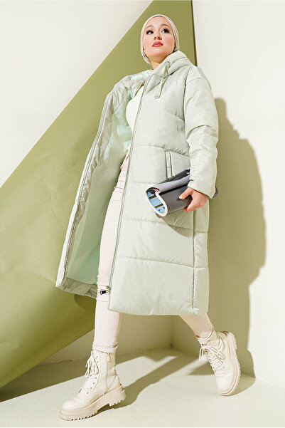Bigdart T5120 Dlouhý nafukovací hidžábový kabát s kapucí - Mint